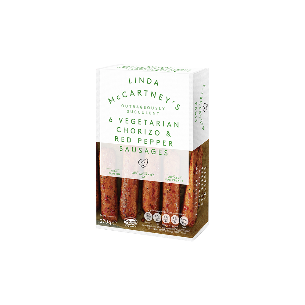 Salchichas con Chorizo y Pimiento - Linda McCartney - tienda vegana online