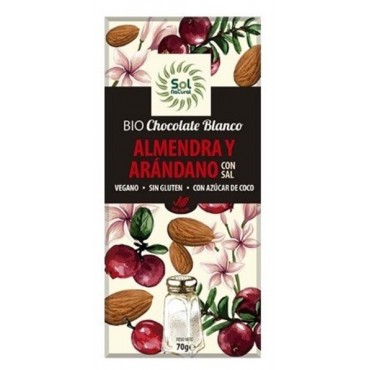 Chocolate Blanco con  Almendra y Arándano con Sal - Sol Natural - tienda vegana online