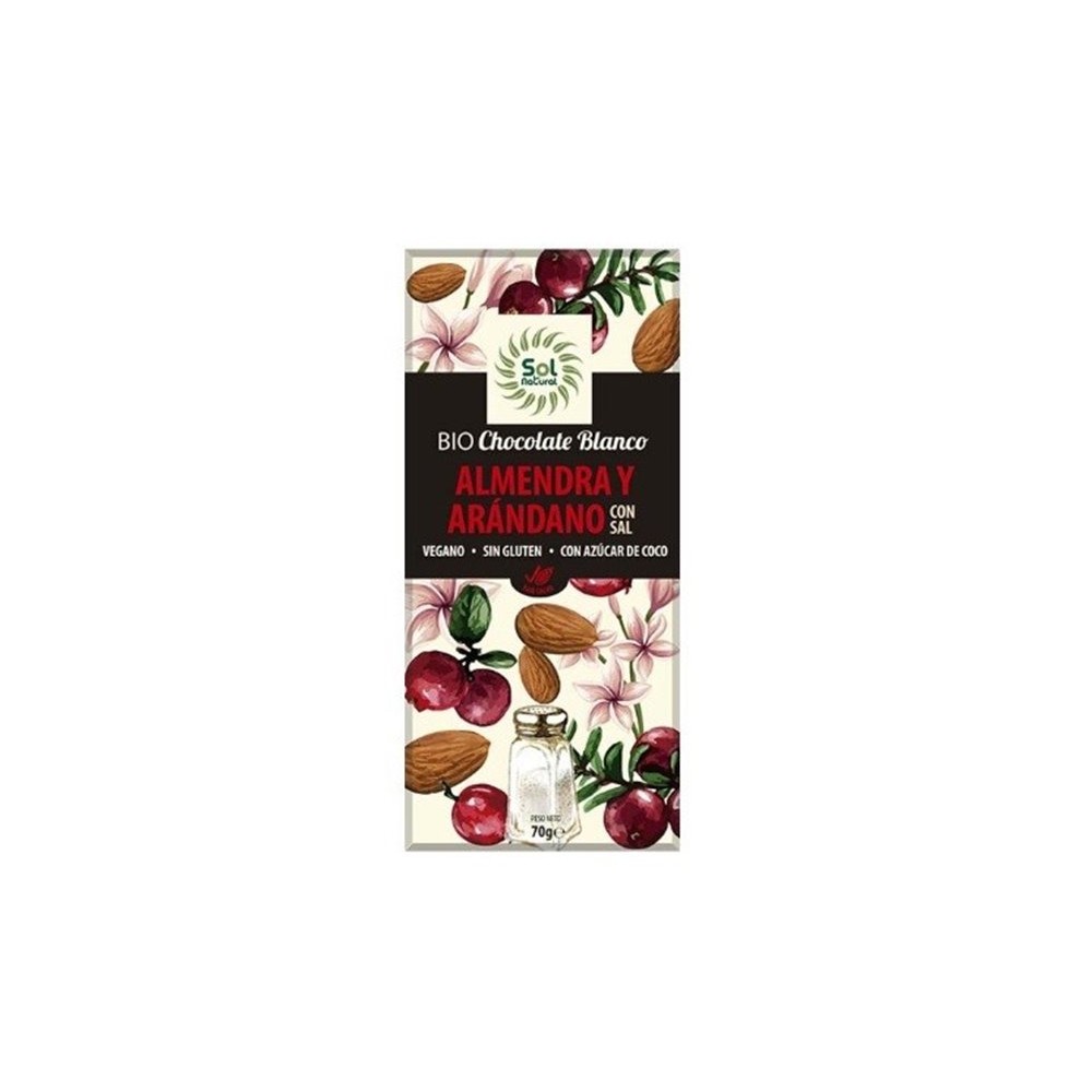 Chocolate Blanco con  Almendra y Arándano con Sal - Sol Natural - tienda vegana online