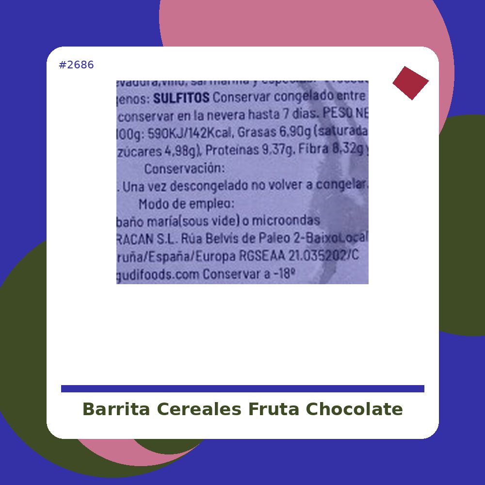 Barrita Cereales, Fruta y Chocolate - Delicatalia - tienda vegana online